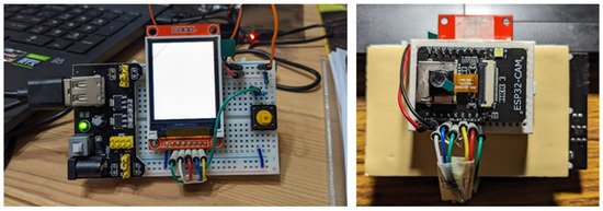 ESP32-CAM module: 1.8-inch LCD (esquerda), onboard camera (direita).