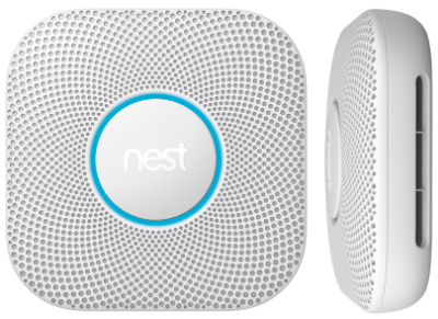 Google Nest Protect (2ª geração) — vista frontal e lateral